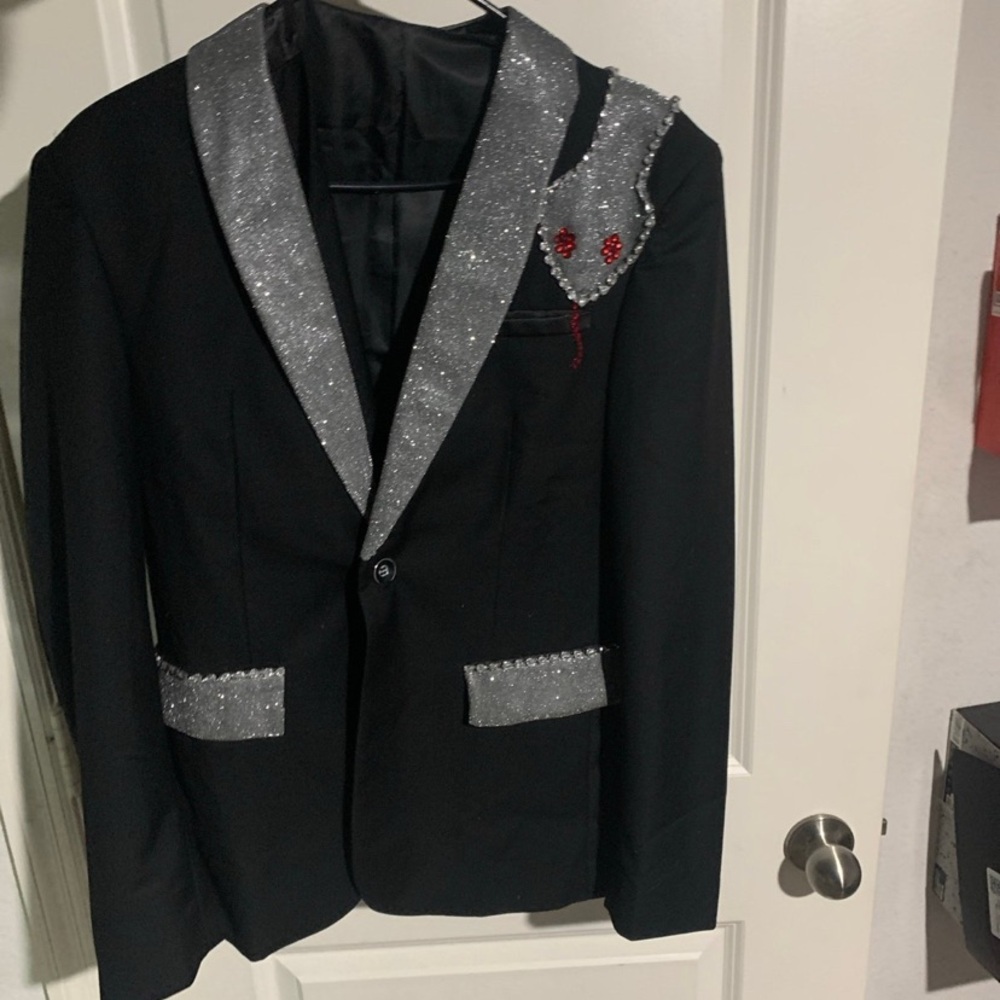 Black and sliver prom suit, custom made
